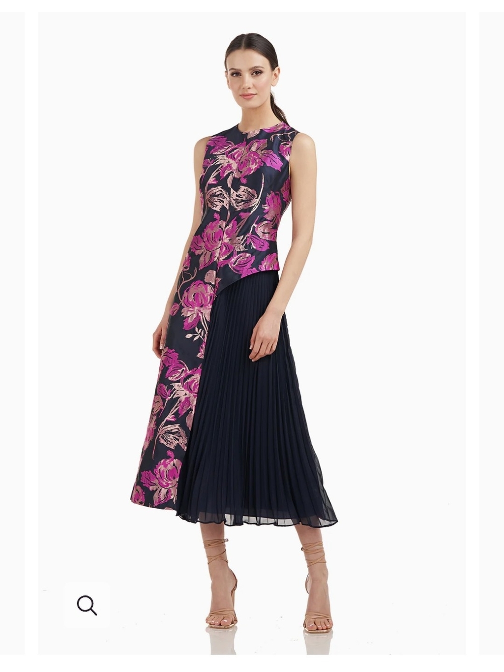 Kay Unger Georgina Floral Jacquard Pleated Midi Dress Size 10